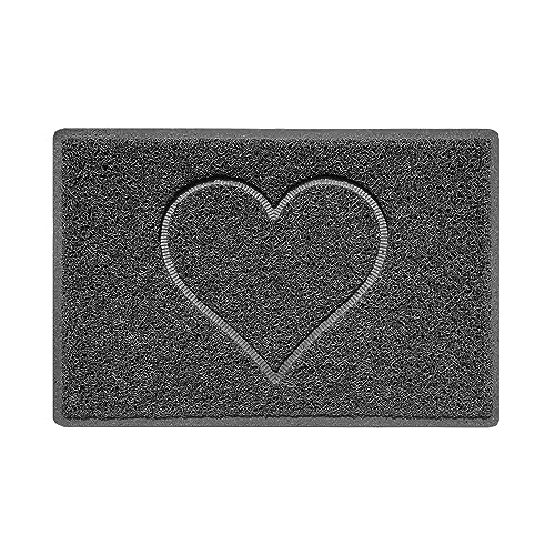 Nicoman Heart Embossed Shape Door Mat Dirt Trapper PVC Spaghetti Mat Washable Quick Drying Barrier Doormat-Dark Grey (Drainage Open-Back)-Small (60x40cm)