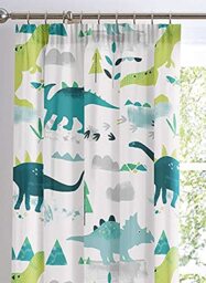 "Bedlam - Dino - Glow In The Dark Lined Pencil Pleat Curtains - 66"" Width x 72"" Drop (168 x 183cm) in Multicolour"