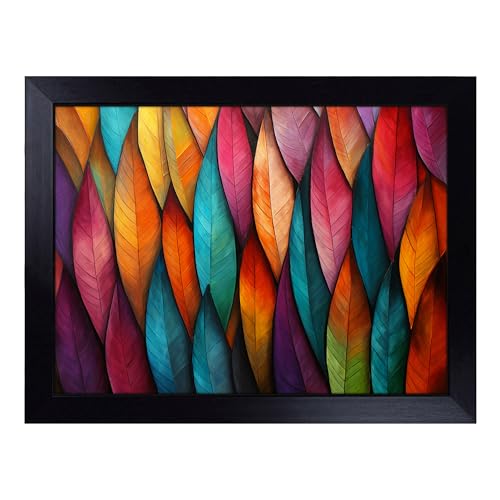 Lap Tray with Bean Bag Cushion, Feather Geometric - Handmade in the UK, Raised Wooden Edge, Padded Cushion, Heat-Resistant Wipe-Clean Surface, for Meals, Laptops and Crafts