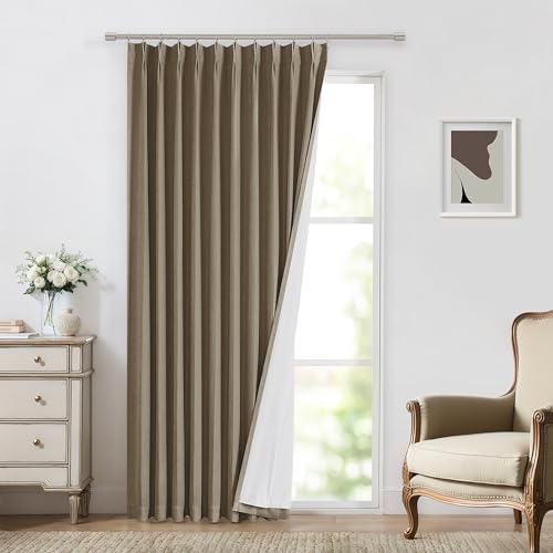 "Vision Home Brown Pinch Pleated Full Blackout Curtains Linen Blended 60 inch Wide Thermal Insulated Window Panels for Bedroom Living Room Darkening Pinch Pleat Drapes with Hooks Back Tab 60"" Wx72 Lx1"