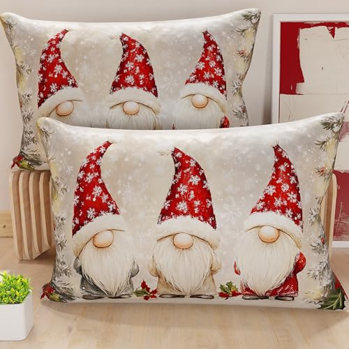 PETTI Italian Artisans - Pair of 50x70 cm Microfiber Cushion Covers, Christmas Pillow Cases, Christmas Decor Cushions for Bedroom, Sofa, Living Room, Set of 2 Cushion Covers, Gnome Pillow Case 03