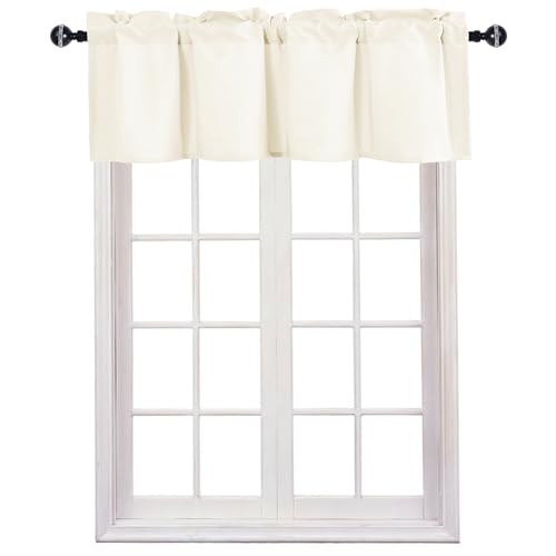JIUZHEN Valance Curtains for Kitchen Window Valances for Living Room/Basement Window Curtains Bathroom Thermal Insulated Short Rod Pocket Curtain Panels, Ivory,36 x 16 Inches,1 Panel