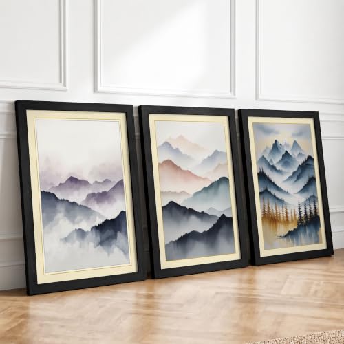 Mountain Mists & Horizons Scandinavian Set of 3 Framed Wall Art Prints A3