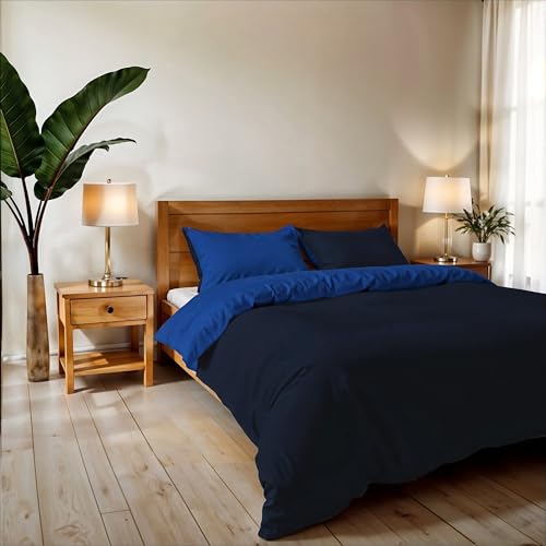 Double Duvet Cover, Plain Double Face, Vera Bed Linen Set with Duvet Cover 250 x 200 cm with Envelope 20 x 50 cm + 2 Pillowcases 50 x 80 cm, Blue/Royal Blue