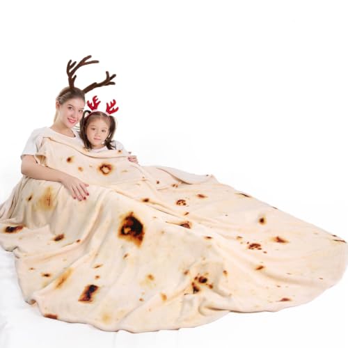 Mermaker Burritos Tortillas Blanket 2.0 Double Sided 80 Inches for Adult and Kids - Giant Funny Realistic Food Throw, 285 GSM Novelty Soft Flannel Taco (Yellow-Double Sided)