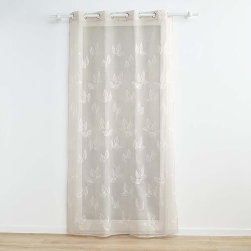 Douceur d'Intérieur, Net Curtain with Eyelets 140 x 240 cm Berry Taupe Embroidered Sandy Voile
