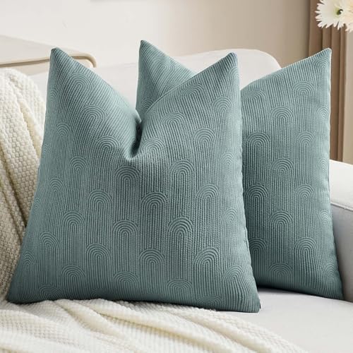 FUTEI Haze Blue Chenille Decorative Throw Pillow Covers 20x20 Inch Set of 2,Soft Cozy Striped Geometric Patterns Cushion Case,Modern Home Decor for Couch Bed Living Room