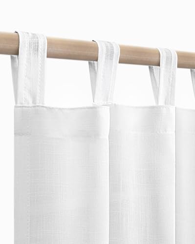 KOUFALL White Curtains 108 Inches Long,Sheer Linen Semi Privacy Light Filtering High Ceiling Curtains for Living Room,2 Panels Set