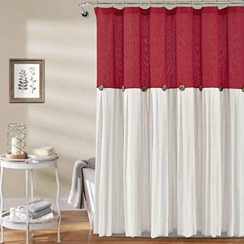 "Lush Decor Linen Button Shower Curtain, 72"" x 72"", Red & White"