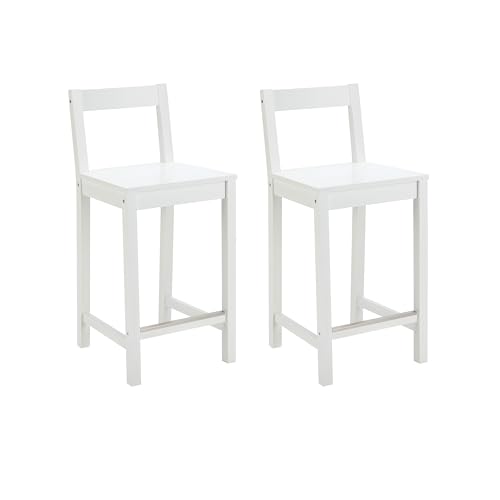 Amazon Basics Set of 2 White Wood Kitchen Counter Stool with Backrest, Bar Stool, Dining Chair, Easy Assembly, Modern, 88 cm Tall