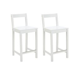 Amazon Basics Set of 2 White Wood Kitchen Counter Stool with Backrest, Bar Stool, Dining Chair, Easy Assembly, Modern, 88 cm Tall