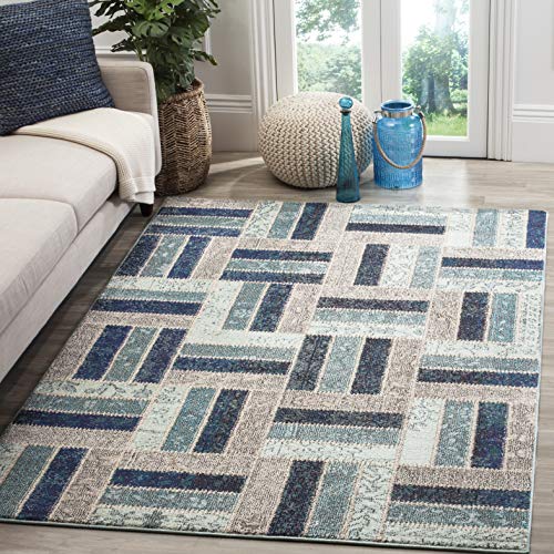 Safavieh Boho Chic Indoor Woven Rectangle Area Rug, Monaco Collection, MNC214, in Grey / Blue, 155 X 231 cm for Living Room, Bedroom or Any Indoor Space