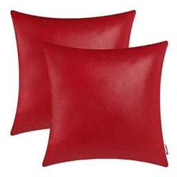 BRAWARM Decorative Throw Pillow Covers, Faux Leather Throw Pillow Cushion Covers, Solid Faux Leather Couch Cases for Living Room Garden Bed, Christmas Red, 45cm x 45cm, Pack of 2