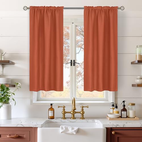 BGment Terracotta Blackout Curtains 40 Inches Long for Short Kitchen Window - Rod Pocket Burnt Orange Drapes Room Darkening for Bathroom Bedroom Windows, 2 Panels