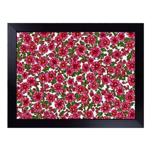 Lap Tray with Bean Bag Cushion, Chrysanthemums Pattern - Handmade in the UK, Raised Wooden Edge, Padded Cushion, Heat-Resistant Wipe-Clean Surface, for Meals, Laptops and Crafts