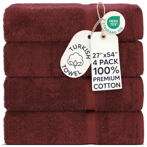 Chakir Turkish Linens Hotel & Spa Quality, Highly Absorbent 100% Cotton Turkish Towel Set (Set of 4, Cranberry)