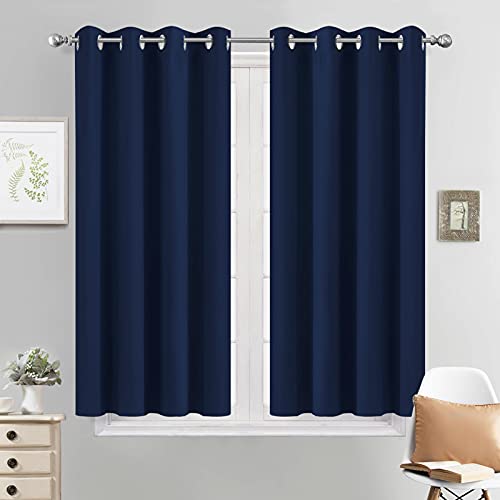 Yakamok Navy Blue Blackout Curtains for Bedroom, Light Blocking Window Treatment Drapes - Plain Solid Grommet Top Curtains(52Wx45L, 2 Panels)