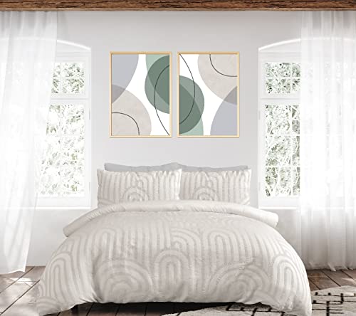 Sleepdown Geometric Textured Tufted Arch Natural Champagne Duvet Cover Quilt Pillow Cases Bedding Set Soft Easy Care - Super King (220cm x 260cm)