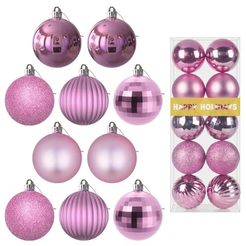 "Bubblegun Pink 3.2"" Large Christmas Balls - Christmas Tree Decoration Ornaments Shatterproof Hanging Balls for Birthday Halloween Holiday Wedding Decorations Set of 10pcs"