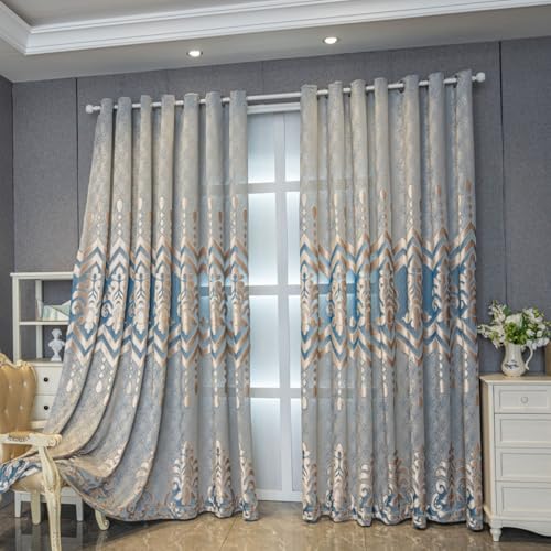 VOGOL Extra Long Floral Curtains for Sliding Door, Retro Flower Jacquard Semi-Sheer Drapes for Farmhouse, European Style Floor Length Window Treatment Home Decor, 60 x 106