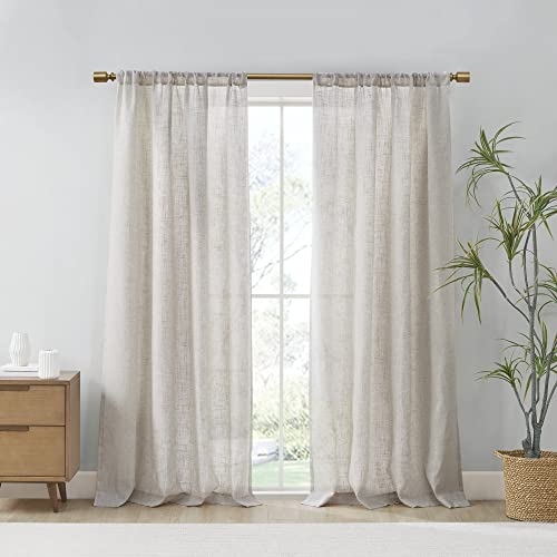 "Madison Park Kyler 2-Panel Pack Window Curtain, Textured, Lightweight and Soft Linen Blend Fabric, Light Filtering Shade, Rod Pocket Top, Easy to Hang, Fits up to 3"" Diameter Rod, 52"" x 84"" Natural"