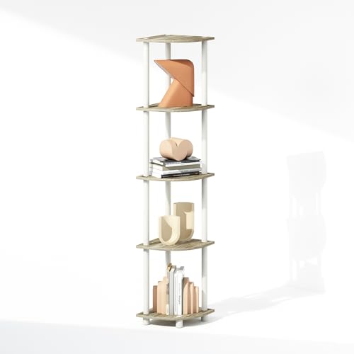 Furinno TURN-N-TUBE Corner Shelf, 5-Tier Corner Display Rack, Shelving Unit, for Organization and Storage, Living Room, Home Office, Garage, Bedroom, Light Oak