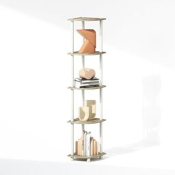 Furinno TURN-N-TUBE Corner Shelf, 5-Tier Corner Display Rack, Shelving Unit, for Organization and Storage, Living Room, Home Office, Garage, Bedroom, Light Oak