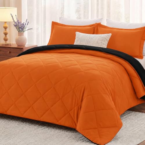 "downluxe California King Comforter Set - Orange and Black Cal King Comforter Set, Soft Bedding Sets for All Seasons - 3 Pieces - 1 Comforter (104""x96"") and 2 Pillow Shams(20""x36"")"