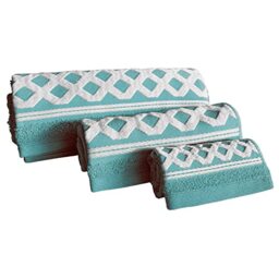 WELL HOME MOBILIARIO & DECORACIÓN Set of 3 Terry Cotton Bath Towels 450 gr/m2, 50 x 30, 100 x 50, 150 x 100 cm, Diamond Collection Turquoise