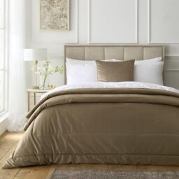 Appletree Heritage Harlan Velvet Bedspread 235 x 235cm Cream – Soft Textured Design for Bedroom, Large Velvet Bedspread, Taupe