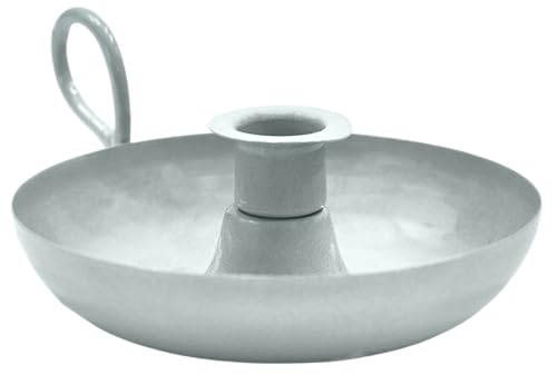 Ivyline Metal Taper Candle Holder with Handle in Grey - Durable and Stylish - Decorative Dish Shape Base for Taper Candles - H5cm x W16cm x D13cm