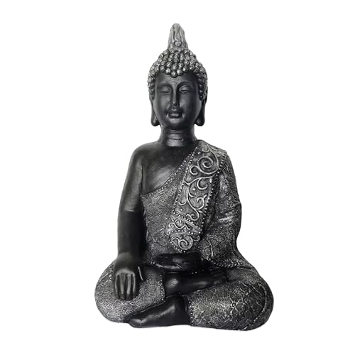 Relaxdays Seated Buddha Garden Ornament, Weatherproof, Frost-Resistant, 45 cm, Anthracite