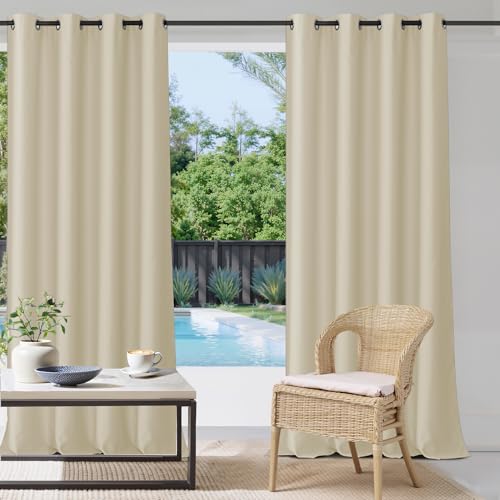 StangH Patio Curtains Blackout Outdoor Waterproof Heavy Duty Grommet Top Drapes for Porch/Hallway/Outdoor Dining Room 52x33 Inch Natural Beige 1 Panel