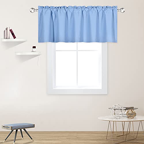 DECOVSUN Sky Blue Window Valance 60x18 Inch Solid Thermal Insulated Rod Pocket Short Curtain for Bathroom Living Room Light Blue