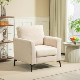 HOMCOM Modern Armchair Upholstered Linen Accent Chair with Metal Legs Beige