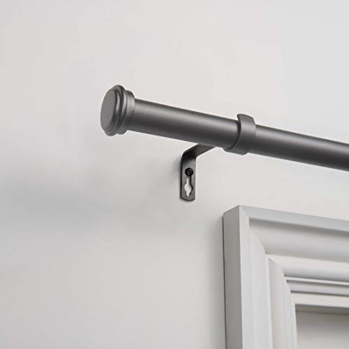 "Exclusive Home Topper 1"" Curtain Rod and Coordinating Finial Set, Gunmetal, Adjustable 36""-72"""