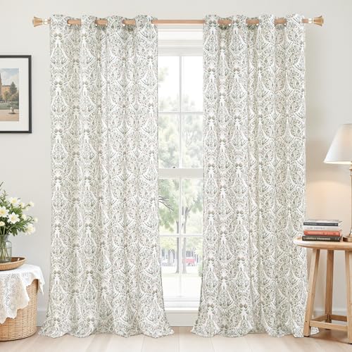 BGment Brown Boho Curtains for Living Room - Linen Leaf Paisley Pattern Light Filtering Window Grommet Semi Sheer Drapes for Farmhouse, 2 Panels, 52 x 90 Inch