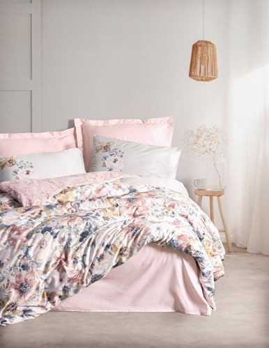 Nuit Des R??ves Luxury Satin Double Duvet Cover Set (200 x 200 cm) 100% Cotton Powder Colour - 2 Pillowcases (80 x 80 cm) - Reactive Print Machine Washable Button Closure