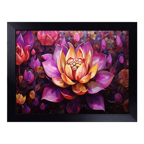 Lap Tray with Bean Bag Cushion, Lotus Flower Orphism - Handmade in the UK, Raised Wooden Edge, Padded Cushion, Heat-Resistant Wipe-Clean Surface, for Meals, Laptops and Crafts