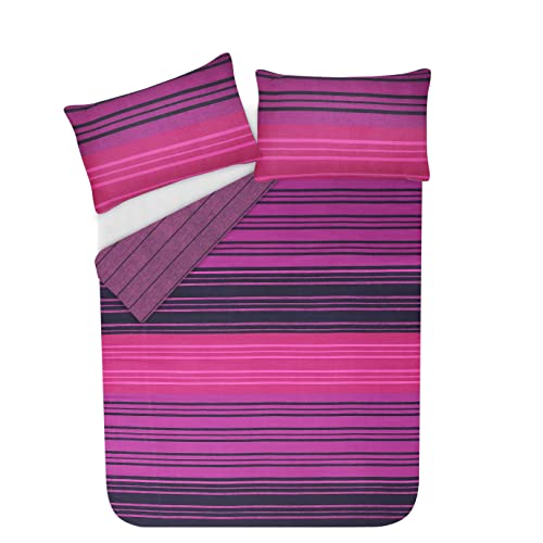 Sleepdown Duvet Cover Set - Textured Stripe - Reversible Quilt Cover Easy Care Bed Linen Soft Cosy Bedding Sets with Pillowcases - Purple - Super King (260 cm x 220 cm)