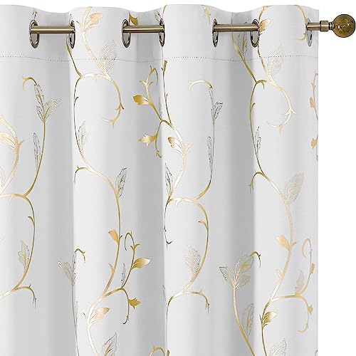 BUHUA Blackout Curtains 84 Inches Length,Thermal Curtain for Bedroom 2 Panels Set,Room Darkening Curtains with Shinny Wave Vine,52W??84L Greyish White