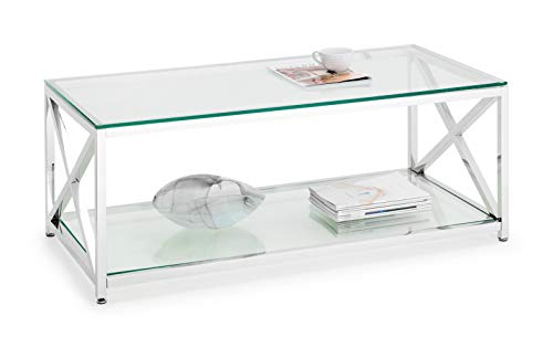 Julian Bowen Miami Coffee Table, Glass & Silver - H45 x W120 x D60cm