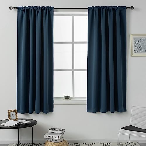 DUALIFE 54 Inch Midnight Blue Blaclout Curtains for Bedroom Windows - Rod Pocket Thermal Insulated Room Darkening Curtains for Living Room Set of 2 Panels (Dark Navy 54x54)