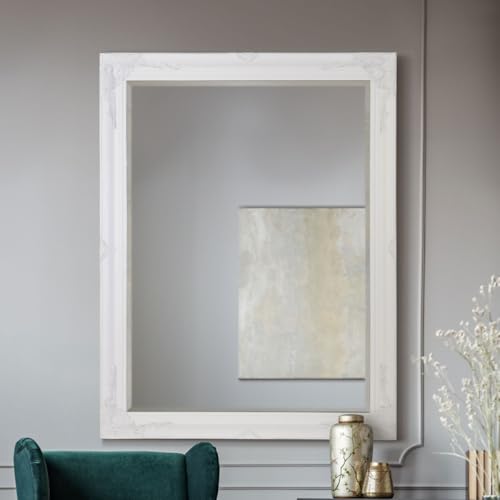 Large Antique Vintage Styled White Mirror 4Ft7 X 3Ft7, 140cm X 109cm