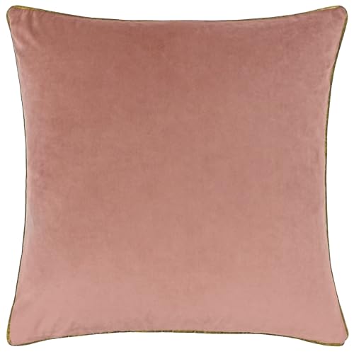 furn. Meridian Feather Filled Cushion – Luxury Contrast Piped Velvet Decorative Pillow (Blush/Gold - 45x45cm)