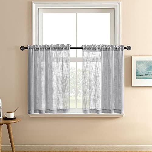 RV Curtains for Camper Door Windows Grey Linen Woven Privacy Sheer Blinds Shade Rod Pocket Short Curtains for Bedroom Small Bathroom Kitchen Basement Window Treatments Set of 2 Panels 36 Inch Length