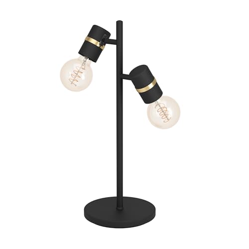 Eglo Bedside lamp Lurone, 2 lamp Side Table Light with Adjustable Spots, Decorative Living Room and Bedroom Lighting Made of Black and Brass Finished Metal, E27 Socket