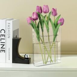Alpharan Book Vase for Flowers Home Décor,Artistic and Cultural Flavor Decorative Acrylic Clear Vase for Home and Office,Creative Gifts for Book Lovers. (Transparent)
