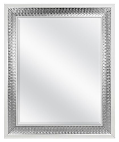 MCS Large Wall Mirror, Modern Rectangle Mirror Home Decor for Living Room, Bedroom, or Bathroom, 28.5 by 34.5 Inch, White/Woven Silver