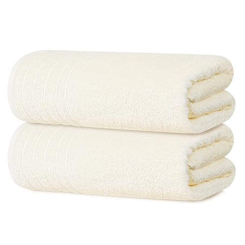 Tens Towels Pack of 2 Extra Large Bath Sheets 35 x 70 Inches, 100% Cotton, Larger & Lighter Weight, Quicker to Dry, Super Soft & Absorbent, Oversized Bath Towels, Cream